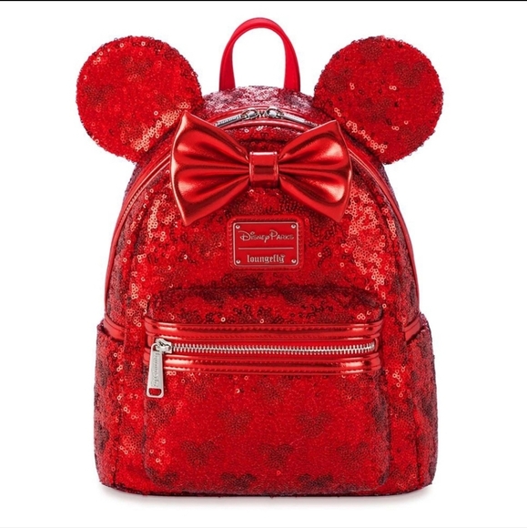 Disney Parks Red Sequin Minnie Mouse Loungefly Mini Backpack Purse
